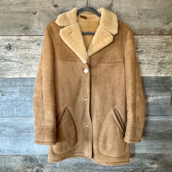 Sawyer of Napa VTG Womens Suede Sheepskin Shearling Coat 10 Tan Yellowstone READ